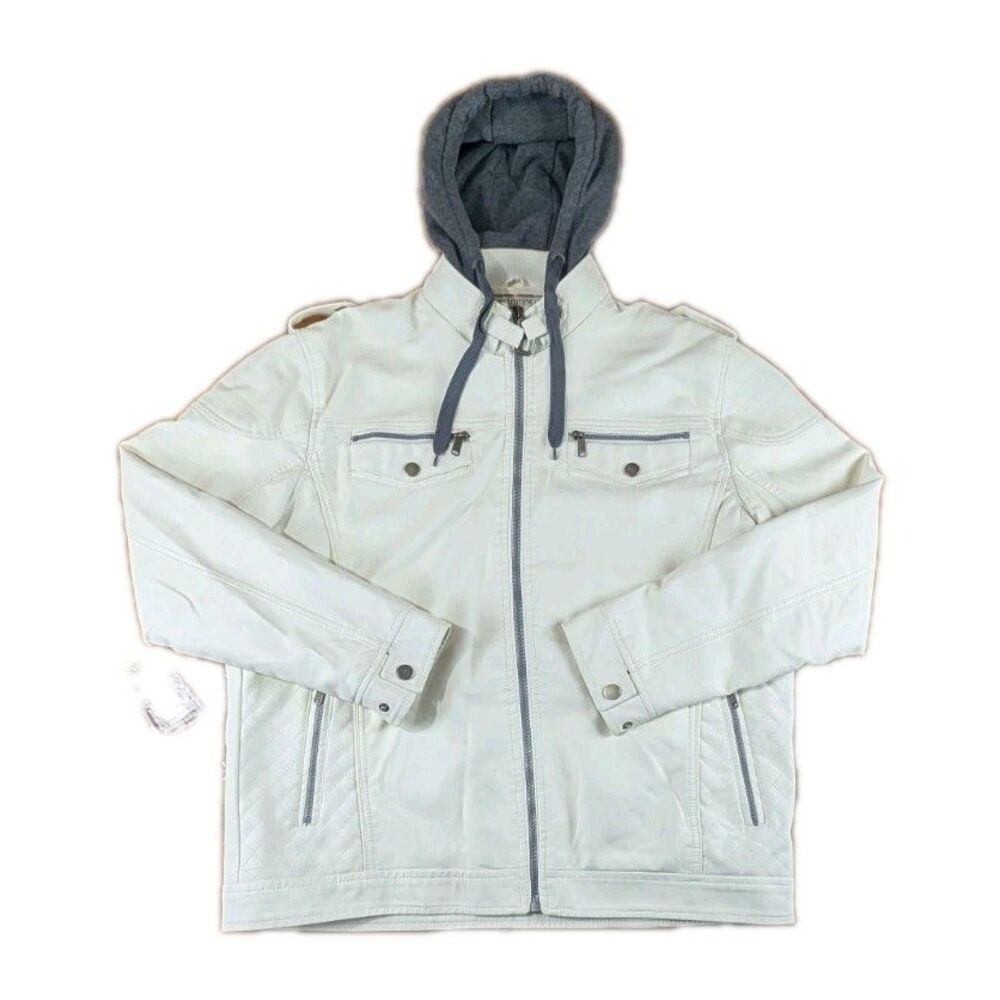 Chor Clothing White Leather Lined Hooded Jackets Mens Large L RN#109359 Kor,Kor